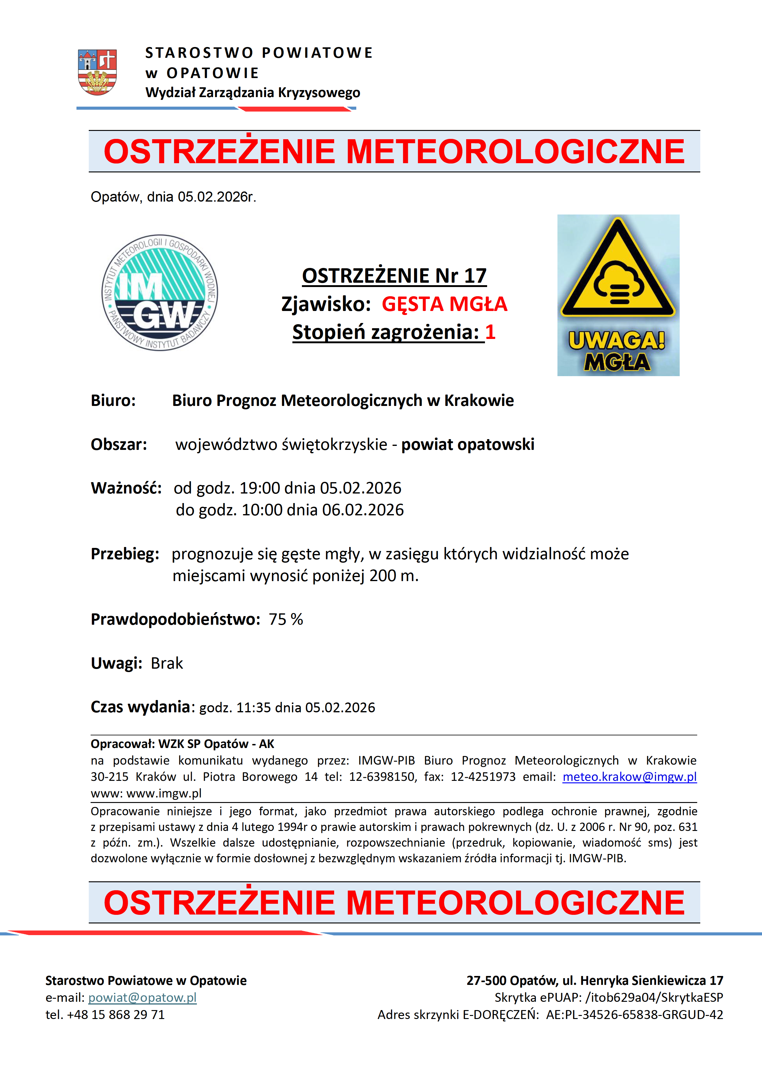 Ostrzerzenie meteorologiczzne